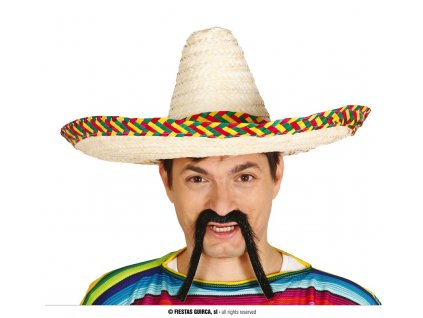 Slaměný mexický klobouk s barevným lemem