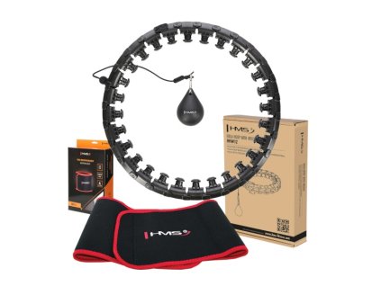 Sada masážní hula hoop HMS HHW12 PLUS Size se závažím a zeštíhlujícího pásu BR163 černá