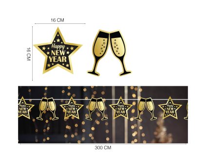 HAPPY NEW YEAR girlanda 300 CM 16X16 CM