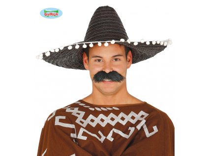 Mexický klobouk 50 cm s pompony černý