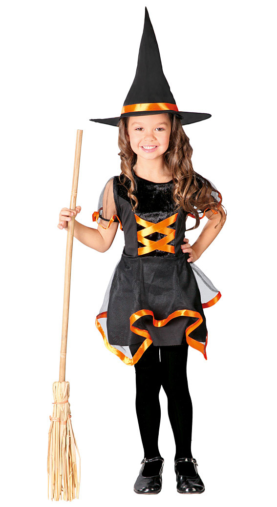 Guirca Fiestas Španělsko Kostým černo-oranžová čarodějnice D varianta: 10 až 12 let