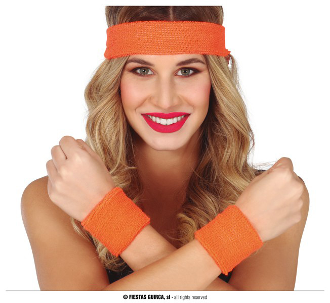 Guirca Fiestas Španělsko Čelenka s pásky na zápěstí - oranž