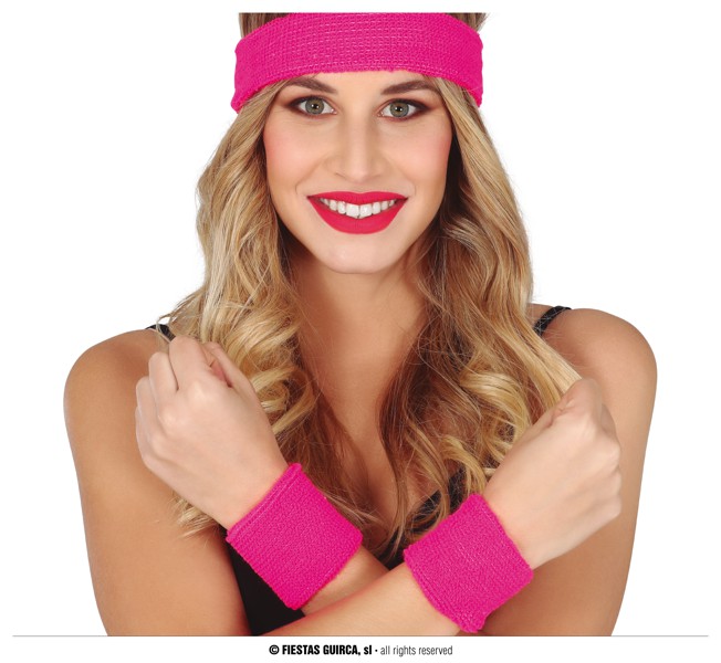 Guirca Neonový retro set čelenky a potítek 80-tá léta Barva: růžová