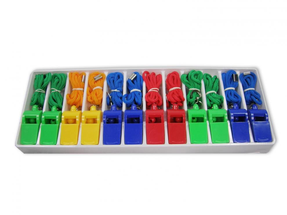 Ostatní Píšťalky plastové se šnůrkou - SET 12ks