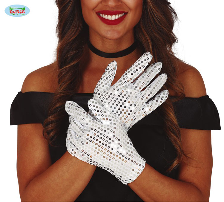 Guirca Stříbrné flitrové rukavice krátké
