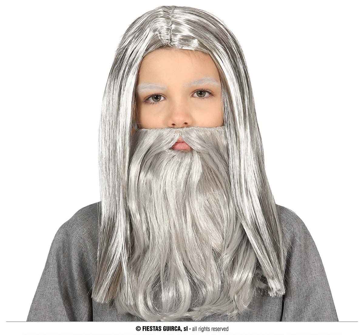Guirca Dětská šedá paruka s vousy čaroděj Gandalf/Albus Brumbál
