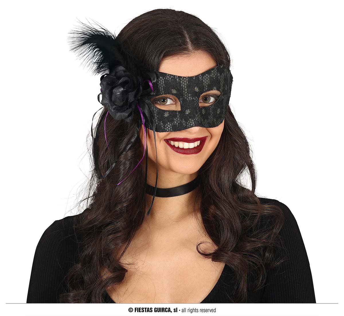 Guirca Fiestas Španělsko Černá maska  s peřím