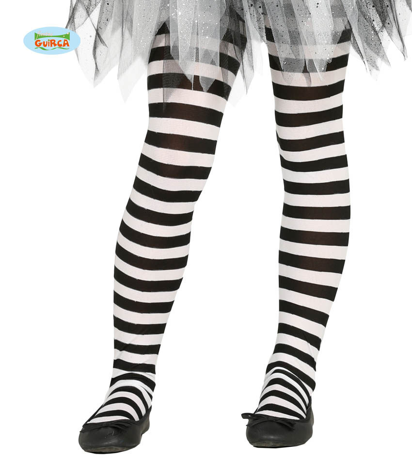 Guirca Fiestas Španělsko Punčocháče dětské černobílé - proužek 5 - 9 roků