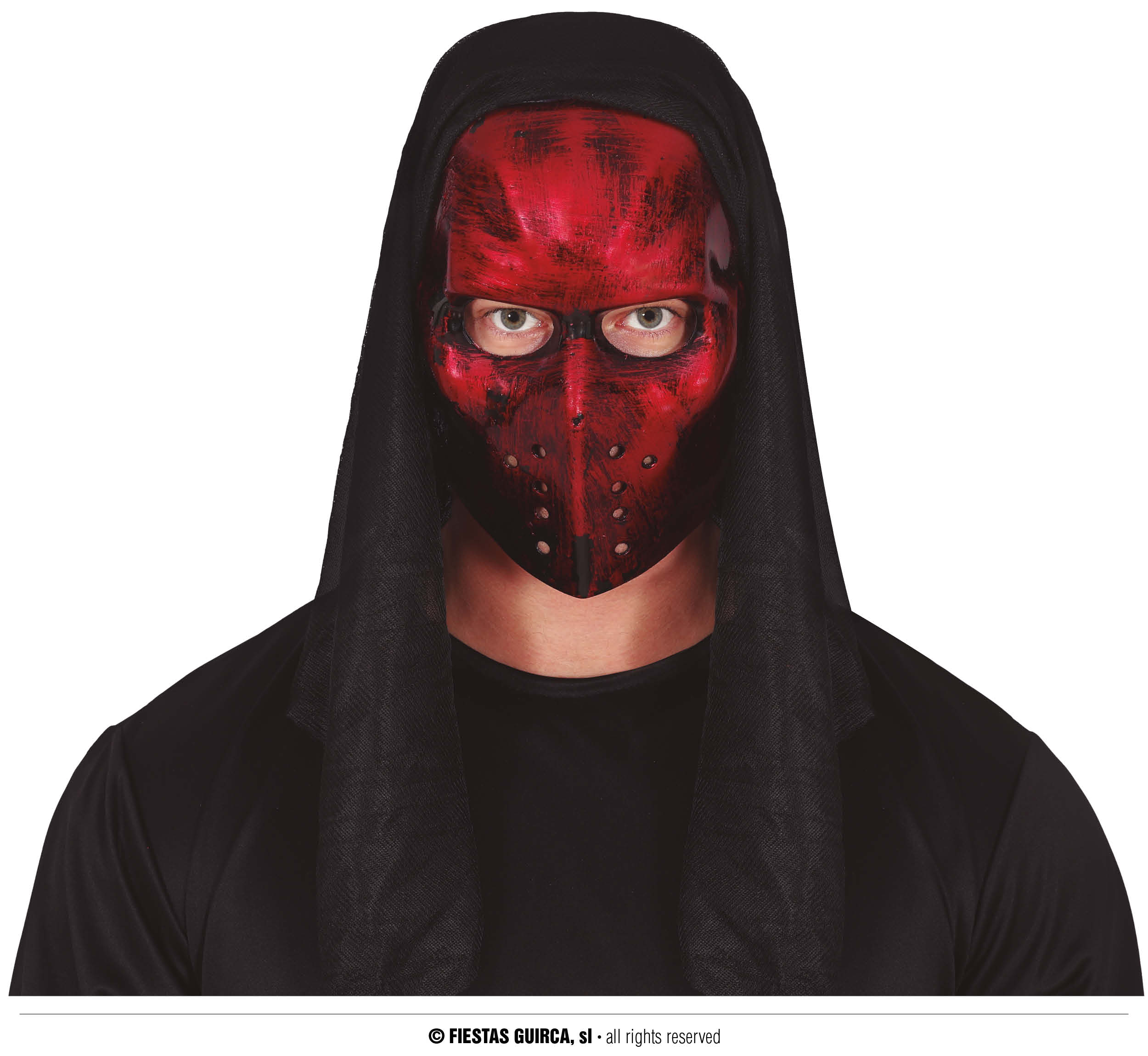 Guirca Fiestas Španělsko Červená hokejová maska s kapucí