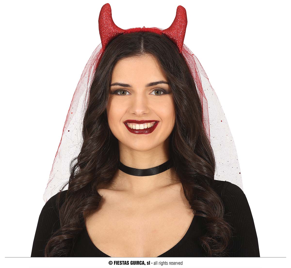 Guirca Čelenka s rohy čerta a závojem