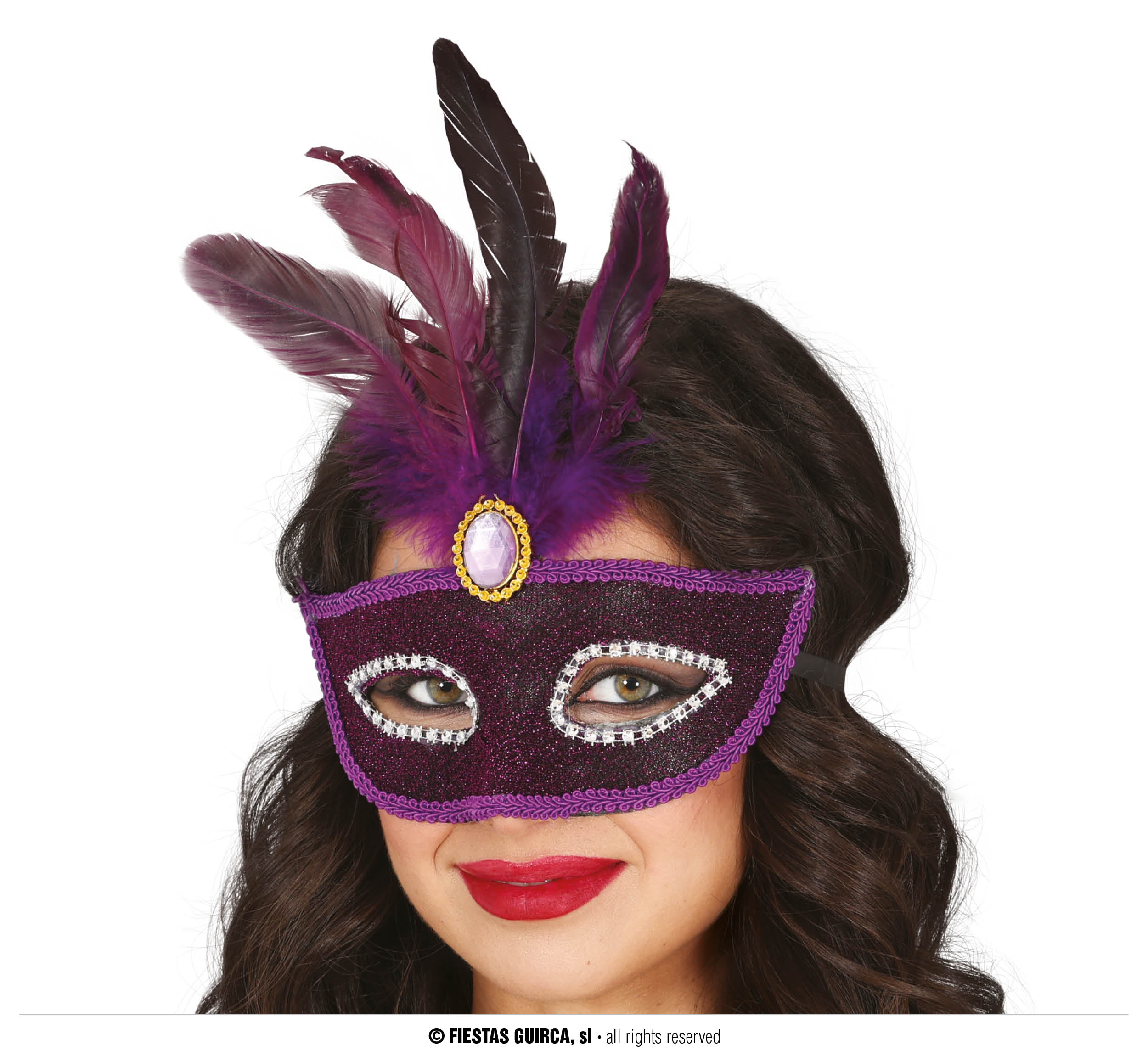 Guirca Fialová škraboška s peřím