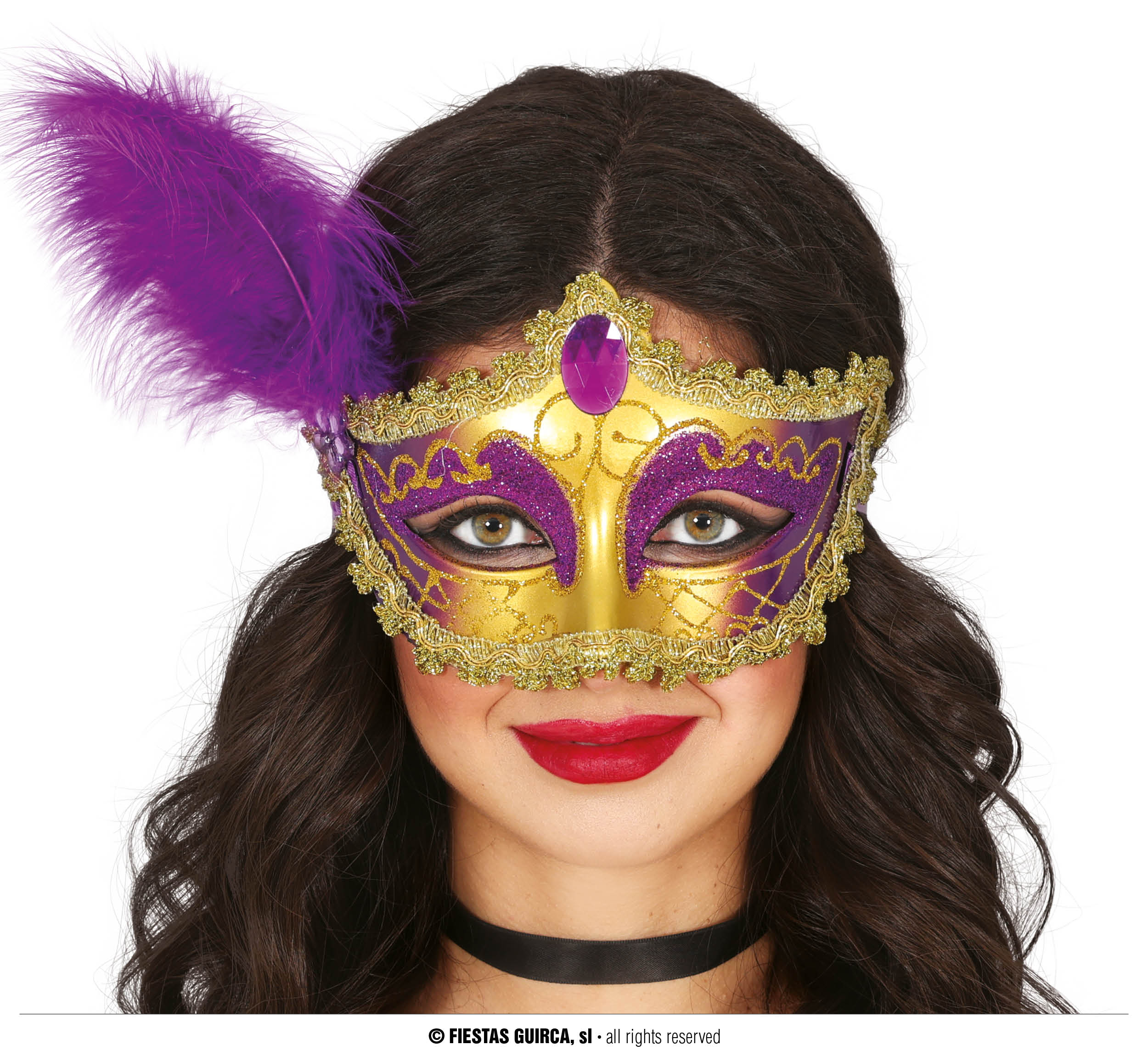 Guirca Zlatofialová škraboška s peřím