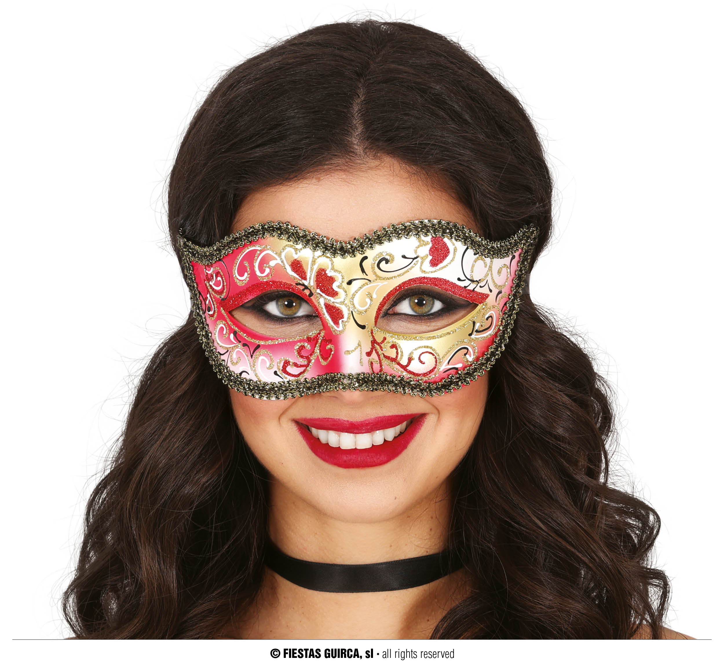 Guirca Malovaná červená benátská škraboška