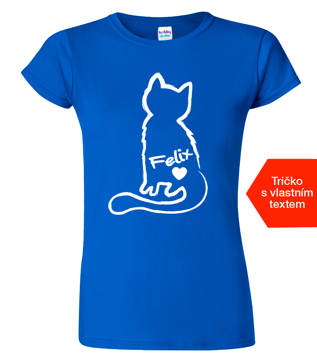 Dámské tričko s kočkou a jménem Barva: Královská modrá (05), Velikost: M