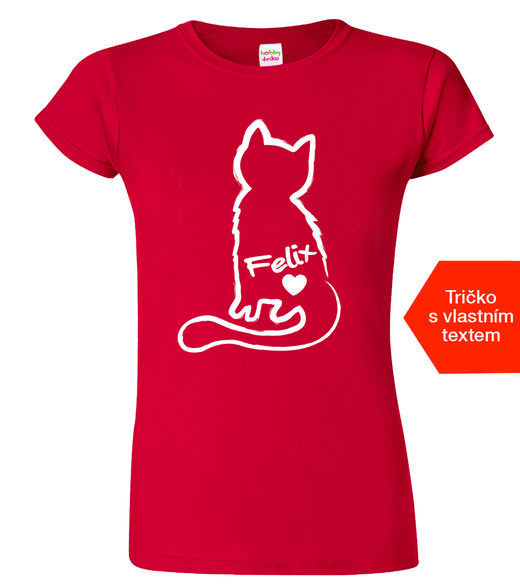 Dámské tričko s kočkou a jménem Barva: Červená (07), Velikost: S