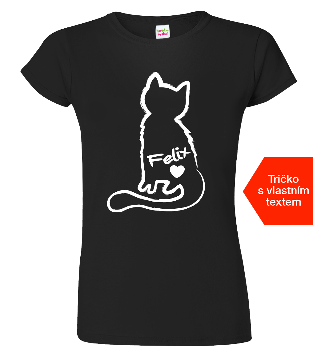 Dámské tričko s kočkou a jménem Barva: Černá (Black), Velikost: 3XL