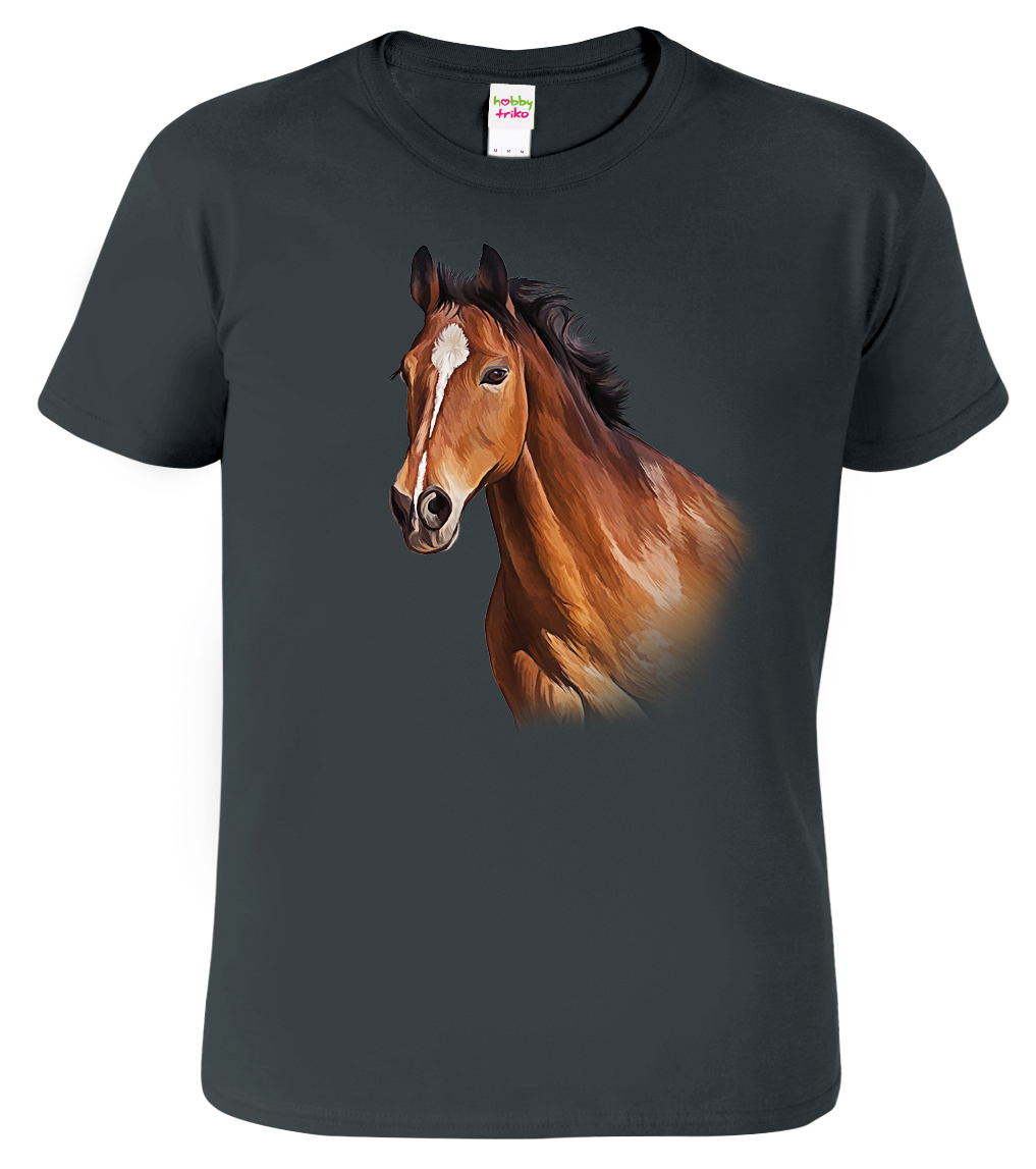 Pánské tričko s koněm - Hnědák Barva: Tmavá břidlice (67), Velikost: S