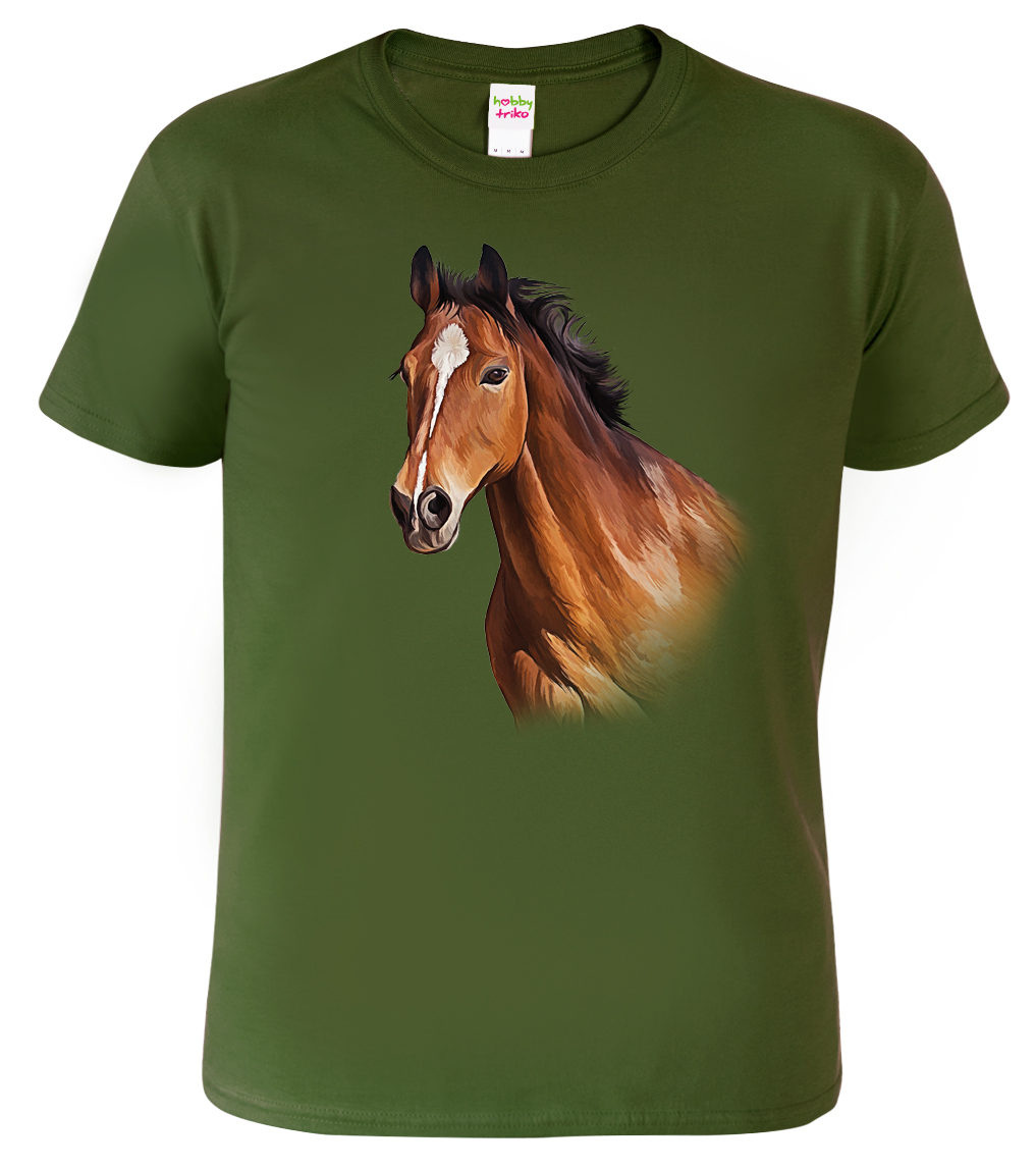 Pánské tričko s koněm - Hnědák Barva: Vojenská zelená (Military Green), Velikost: XL