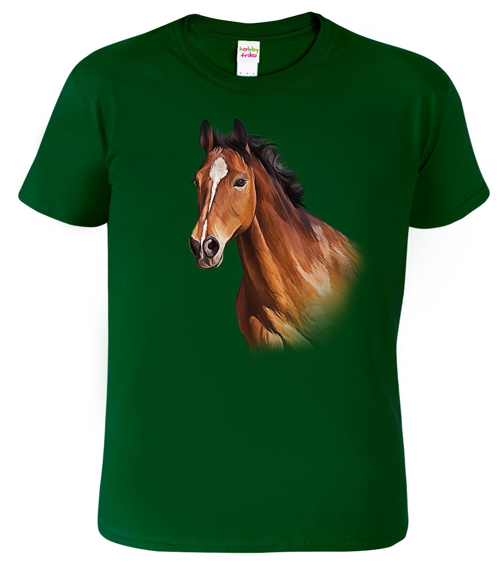 Pánské tričko s koněm - Hnědák Barva: Lahvově zelená (06), Velikost: L