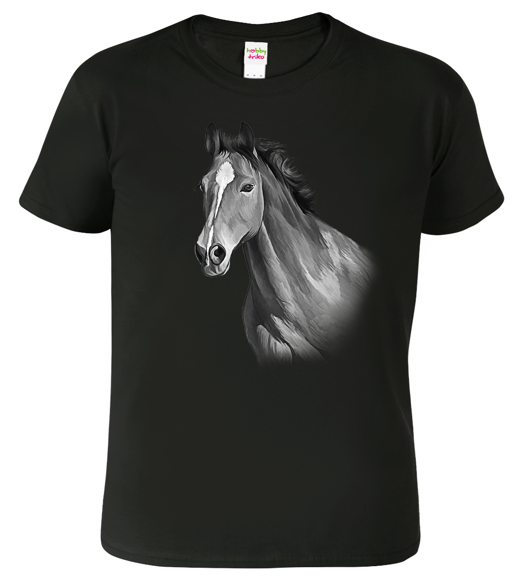 Pánské tričko s koněm - Kůň v černobílé Barva: Černá (01), Velikost: S