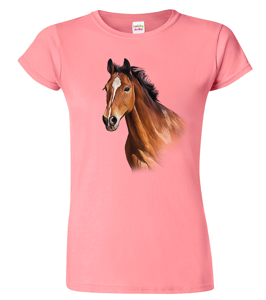 Dámské tričko s koněm - Hnědák Barva: Růžová (30), Velikost: M