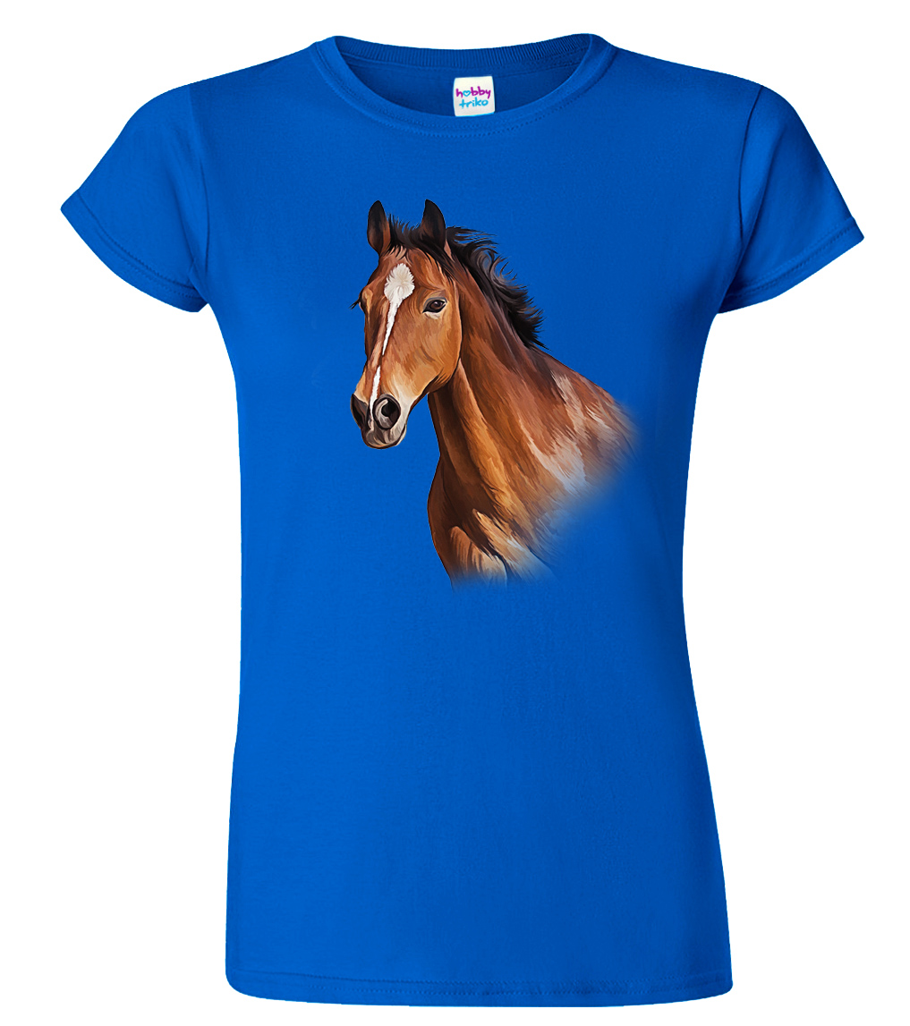 Dámské tričko s koněm - Hnědák Barva: Královská modrá (05), Velikost: XL