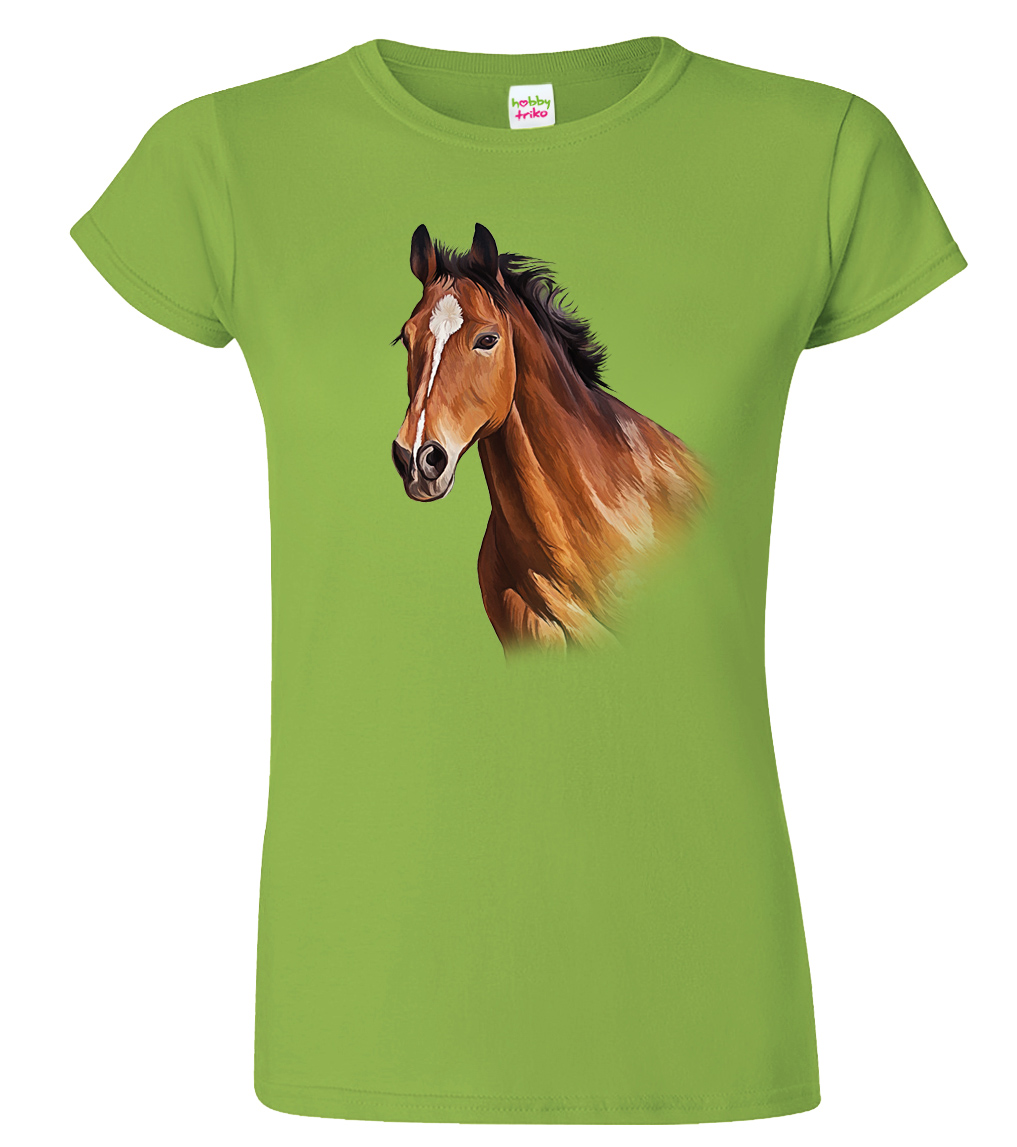 Dámské tričko s koněm - Hnědák Barva: Apple Green (92), Velikost: S
