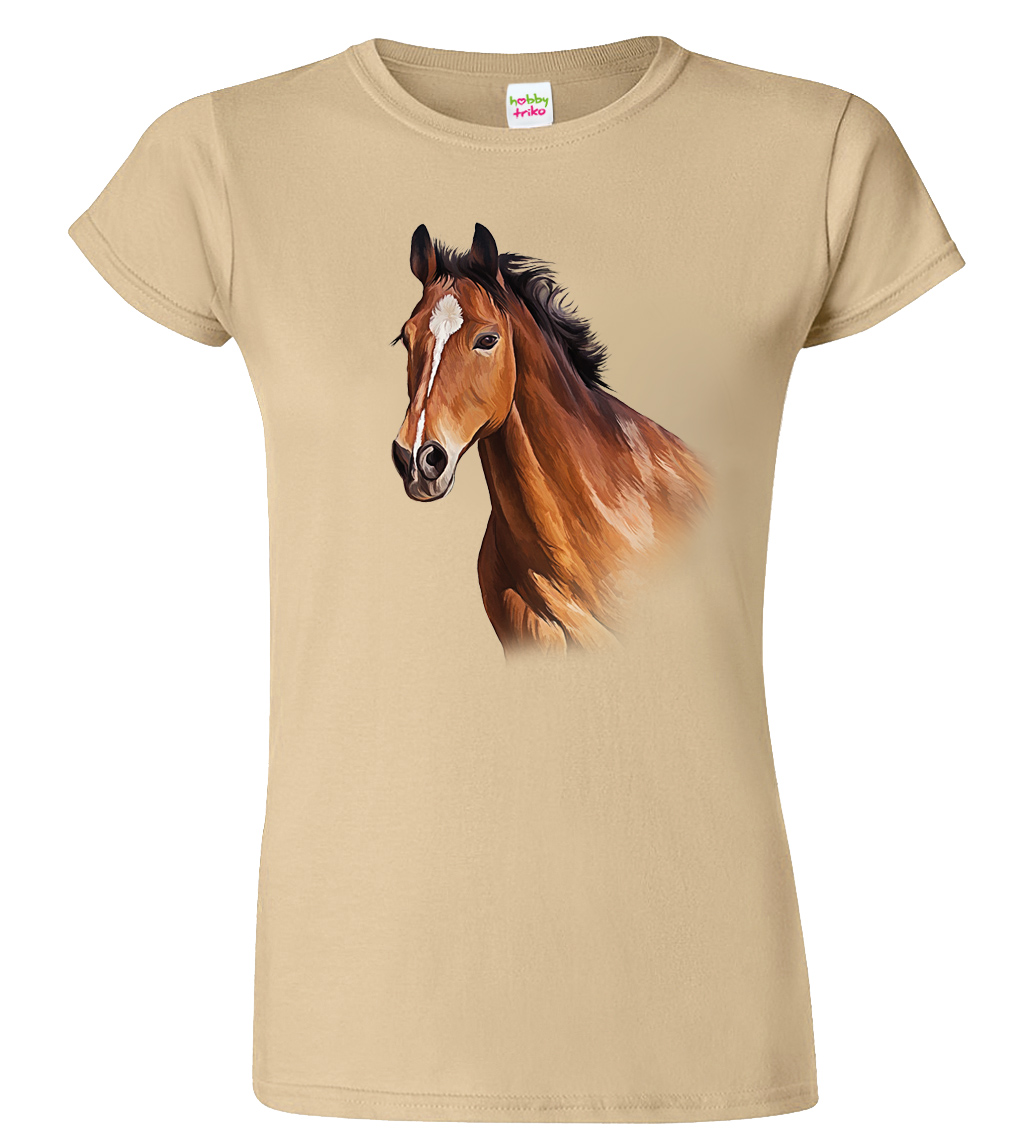 Dámské tričko s koněm - Hnědák Barva: Béžová (51), Velikost: S