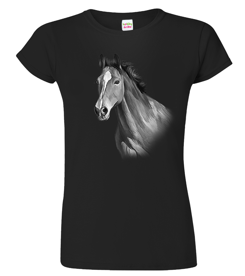 Dámské tričko s koněm - Kůň v černobílé Barva: Černá (Black), Velikost: 3XL