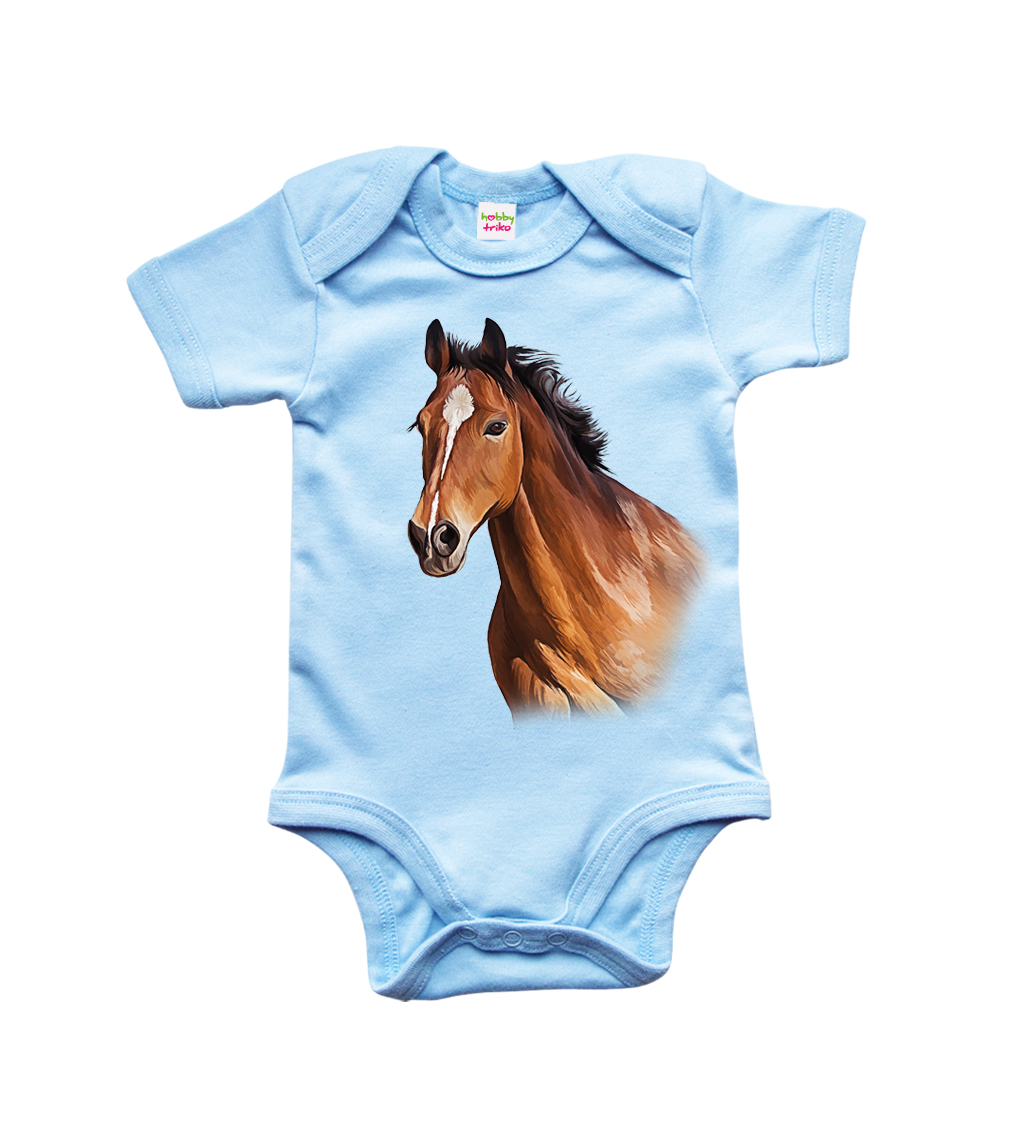 Dětské body s koněm - Hnědák Barva: Modrá (Soft Blue), velikost: 12-18 m
