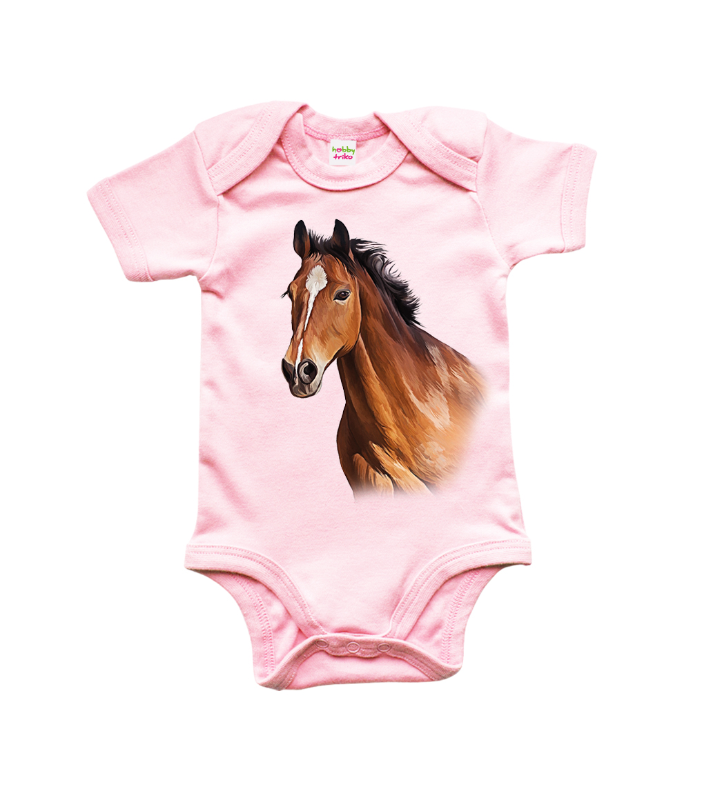 Dětské body s koněm - Hnědák Barva: Světle růžová (Powder Pink), velikost: 12-18 m