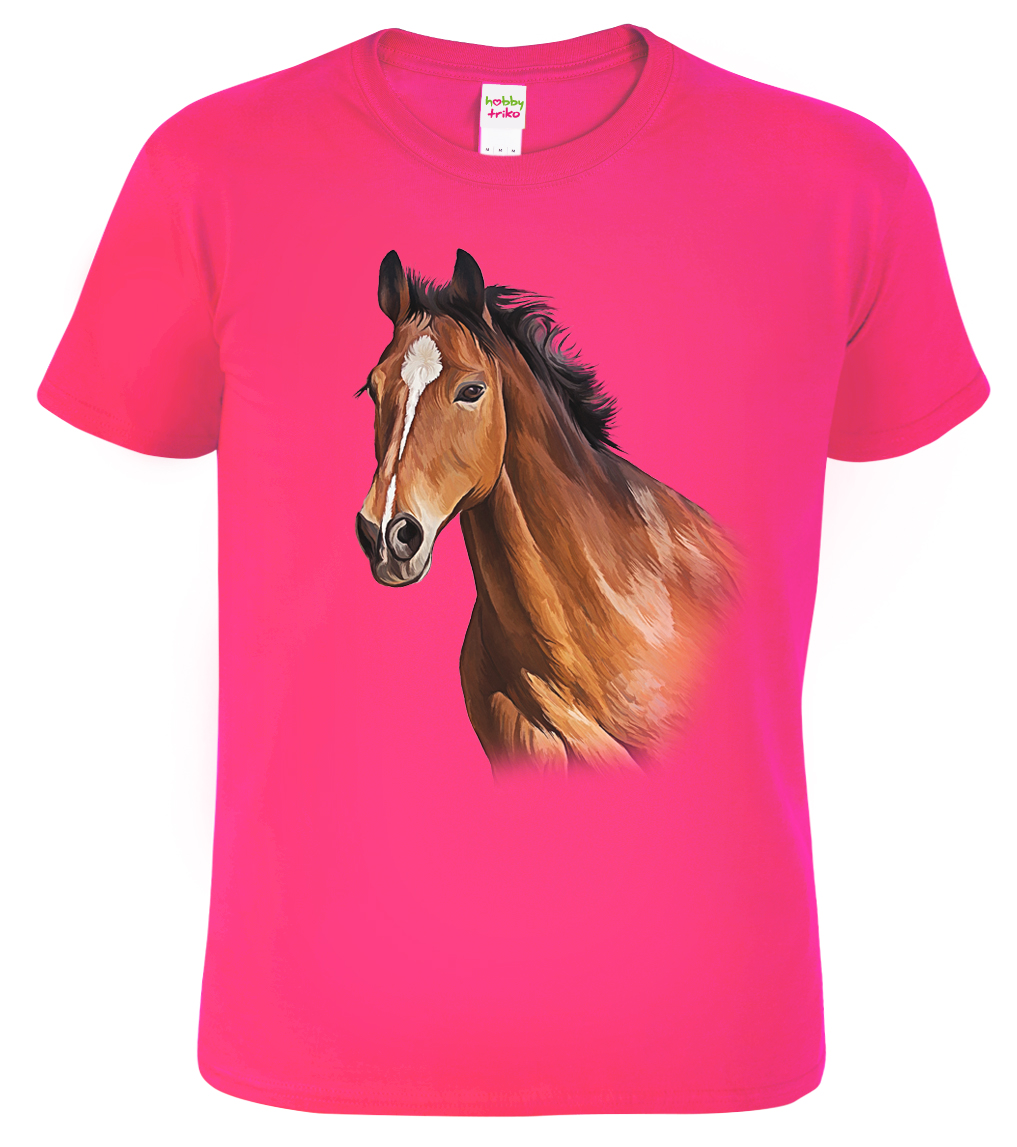 Dětské tričko s koněm - Hnědák Barva: Růžová (Fuchsia), Velikost: 10 let / 146 cm
