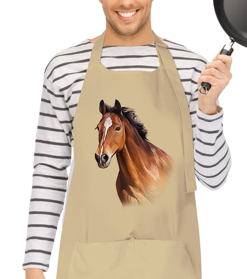 Kuchařská zástěra s koněm - Hnědák Barva: Béžová