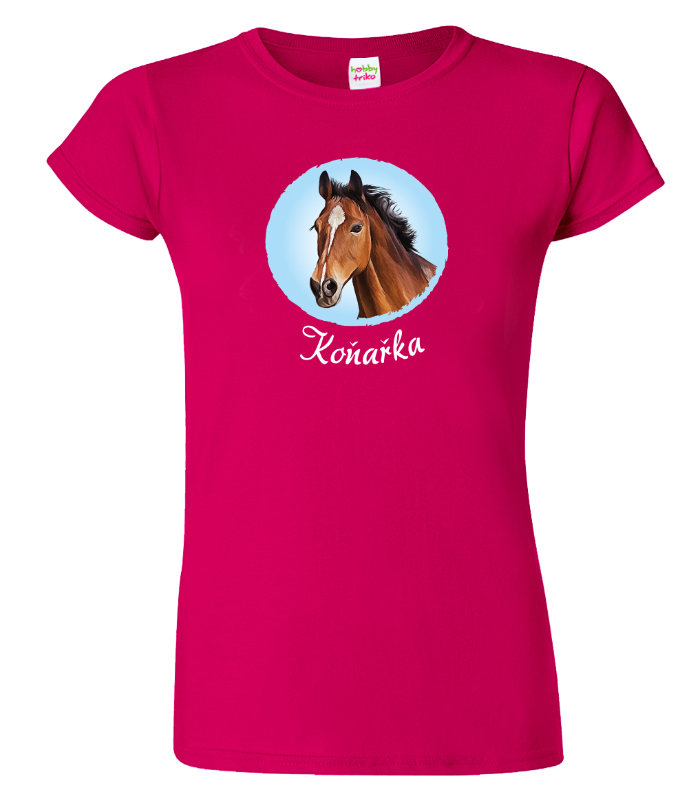 Dámské tričko s koněm - Koňařka Barva: Fuchsia red (49), Velikost: L