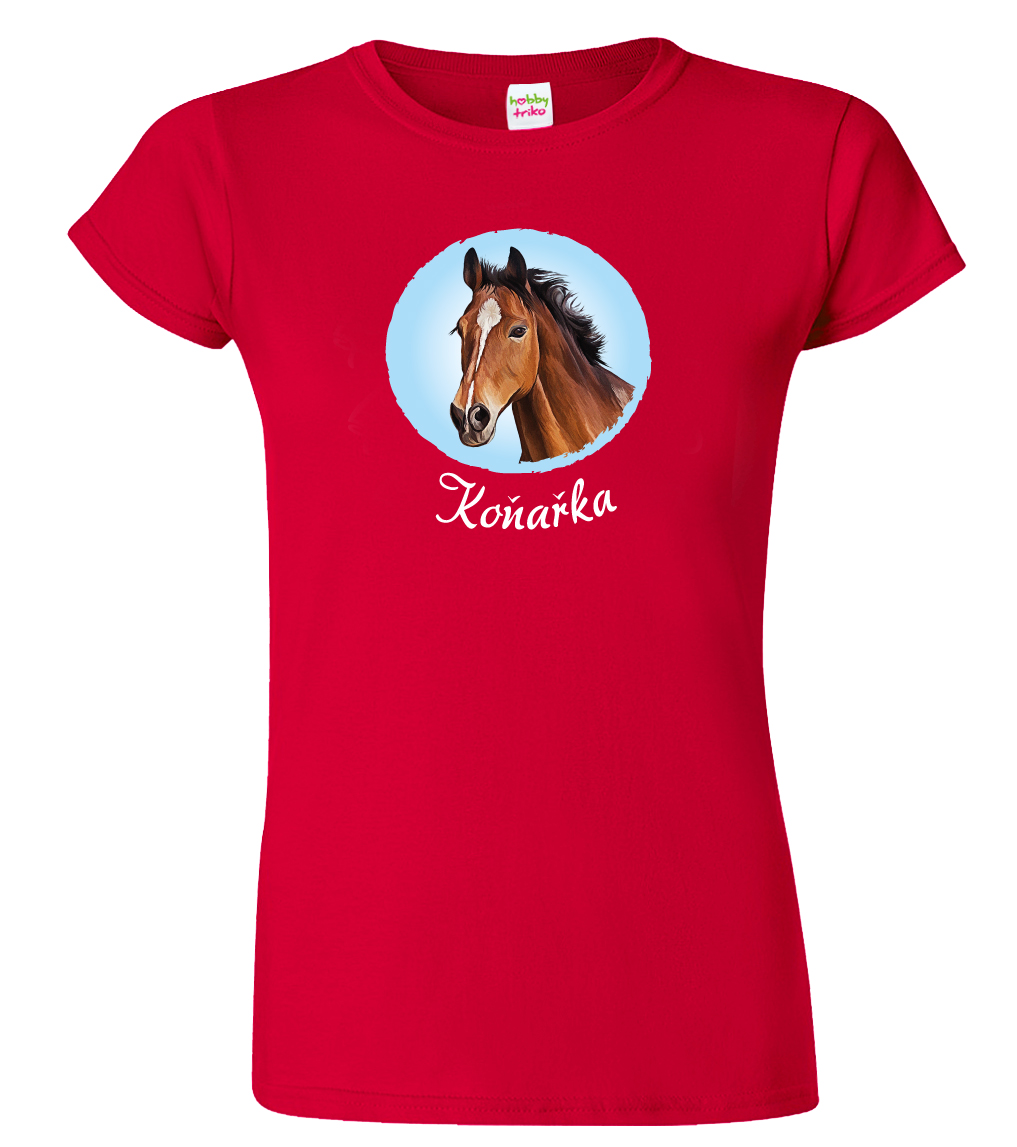 Dámské tričko s koněm - Koňařka Barva: Červená (07), Velikost: XL