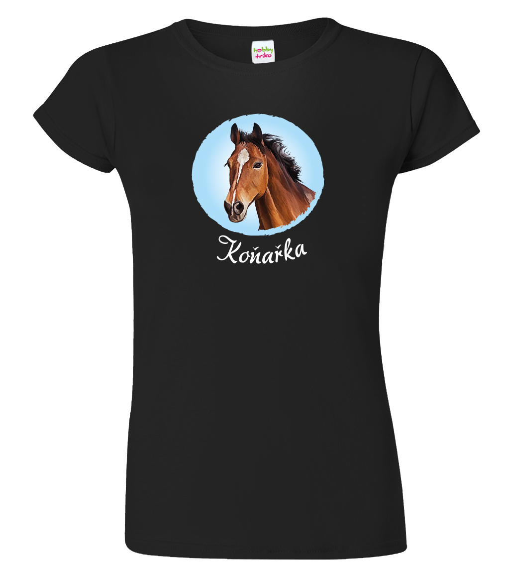 Dámské tričko s koněm - Koňařka Barva: Černá (Black), Velikost: 3XL