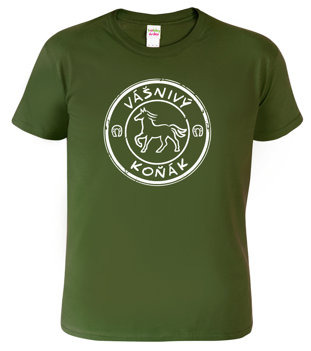 Pánské tričko s potiskem koně - Vášnivý koňák Barva: Vojenská zelená (Military Green), Velikost: M