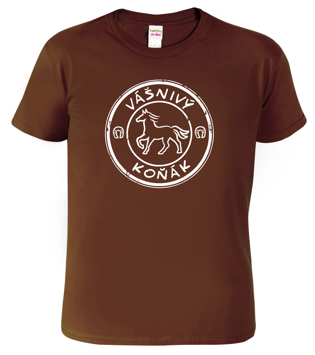 Pánské tričko s potiskem koně - Vášnivý koňák Barva: Čokoládová (38), Velikost: M