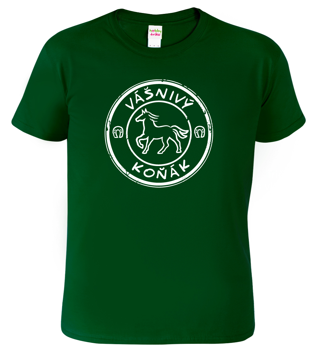 Pánské tričko s potiskem koně - Vášnivý koňák Barva: Lahvově zelená (06), Velikost: XL