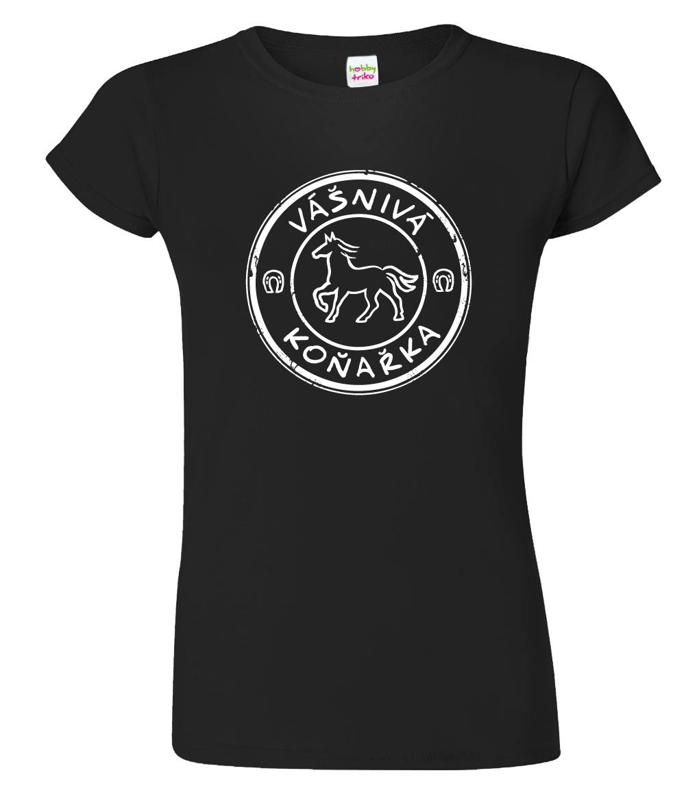 Dámské tričko s koněm - Vášnivá koňařka Barva: Černá (Black), Velikost: 3XL