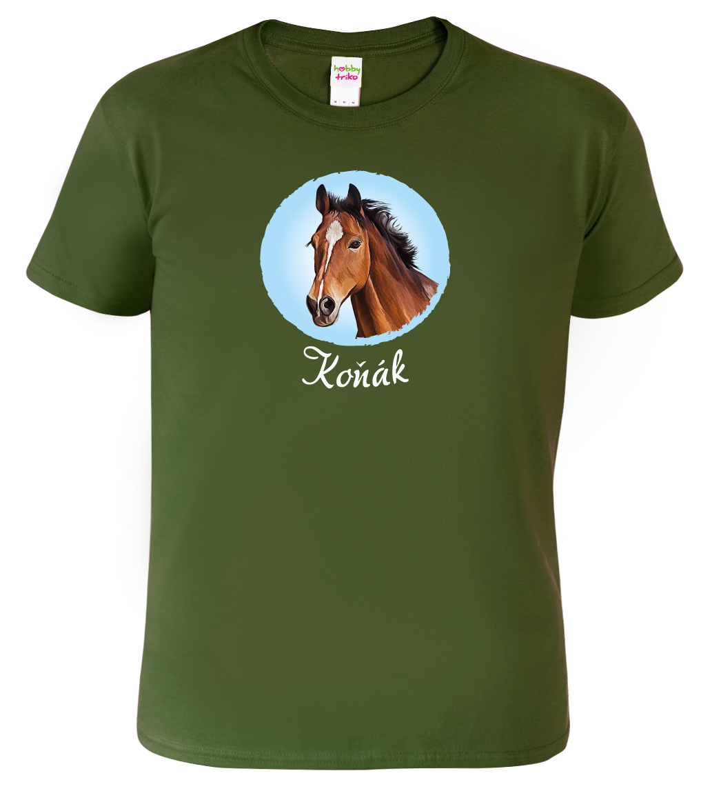Pánské tričko s koněm - Koňák Barva: Vojenská zelená (Military Green), Velikost: L