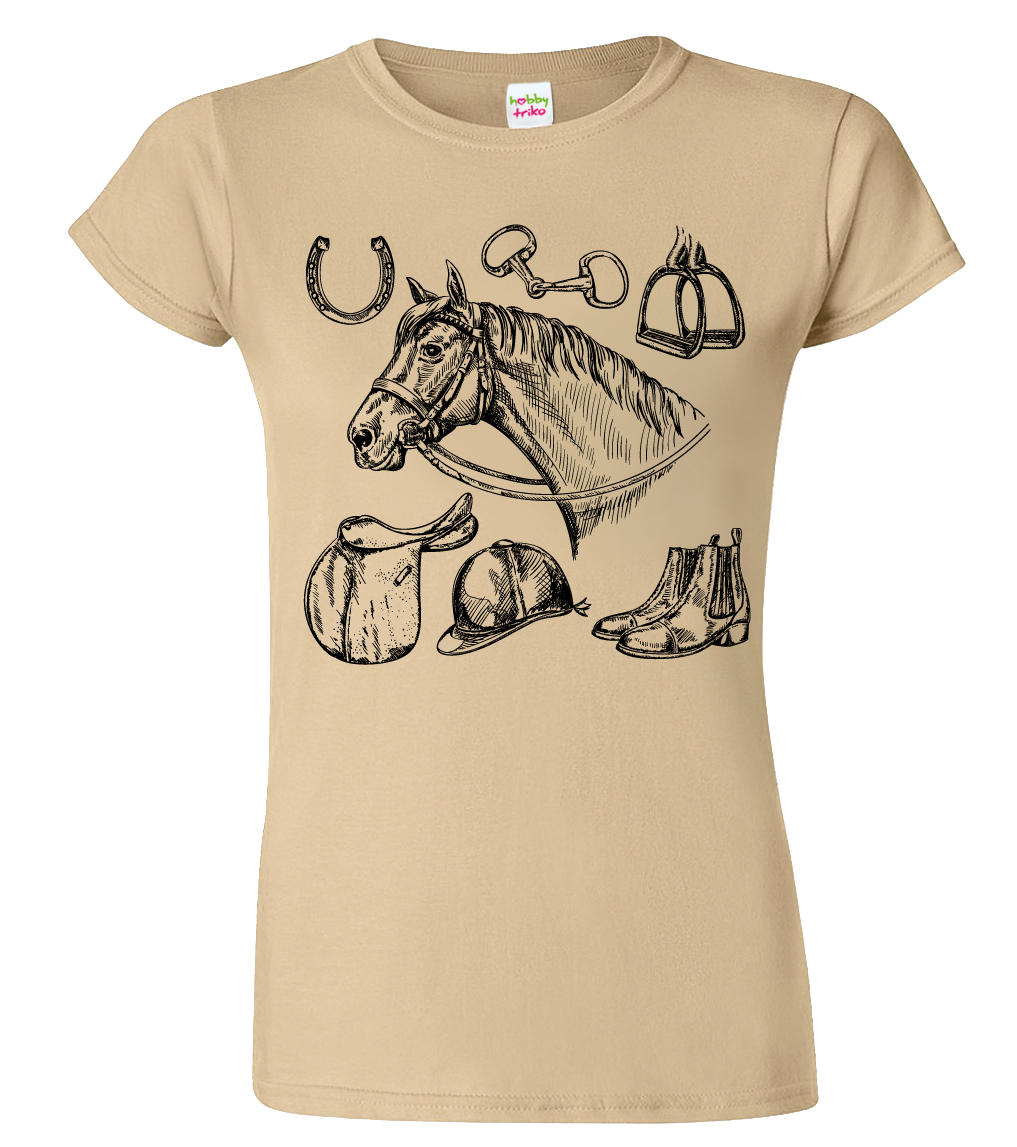 Dámské tričko s koněm - Koňské symboly Barva: Béžová (51), Velikost: L