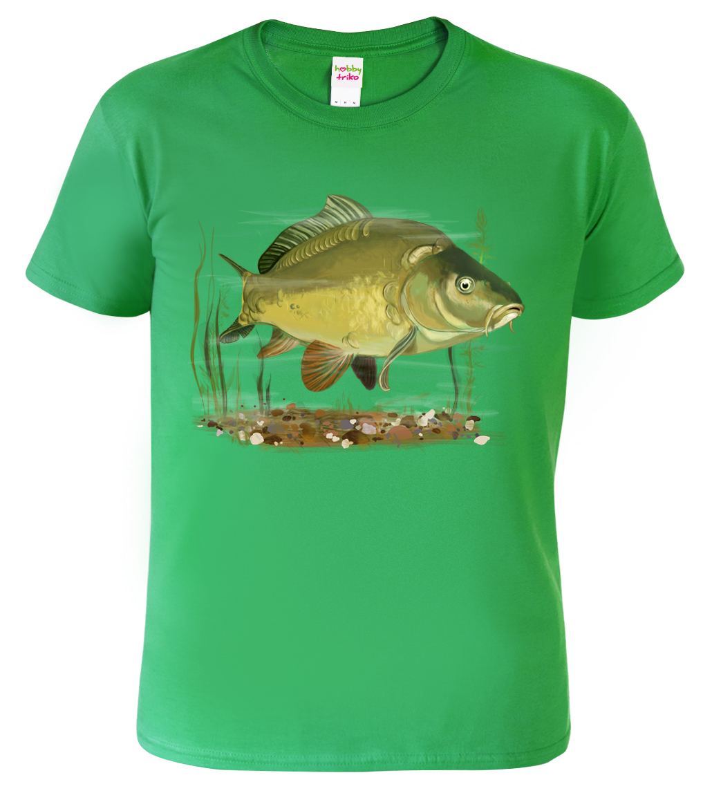 Pánské rybářské tričko - Kapr obecný Barva: Středně zelená (16), Velikost: S