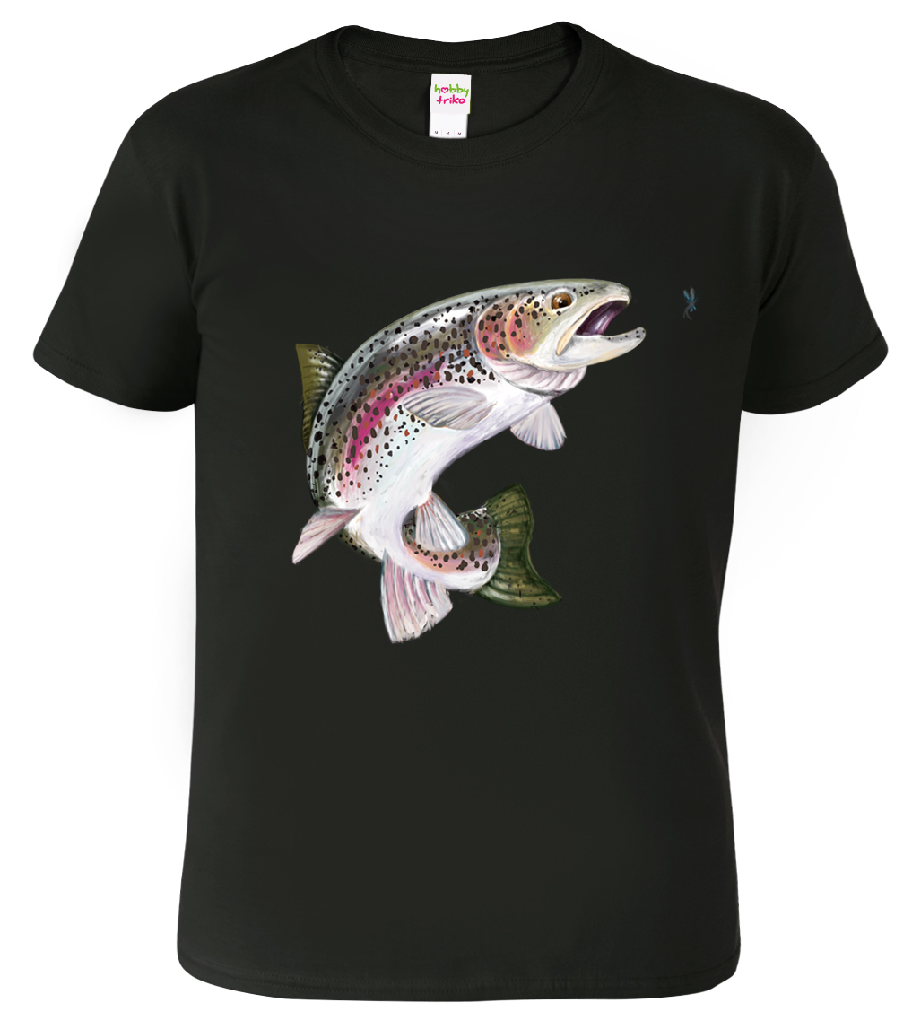 Pánské rybářské tričko - Pstruh duhový Barva: Černá (01), Velikost: XL