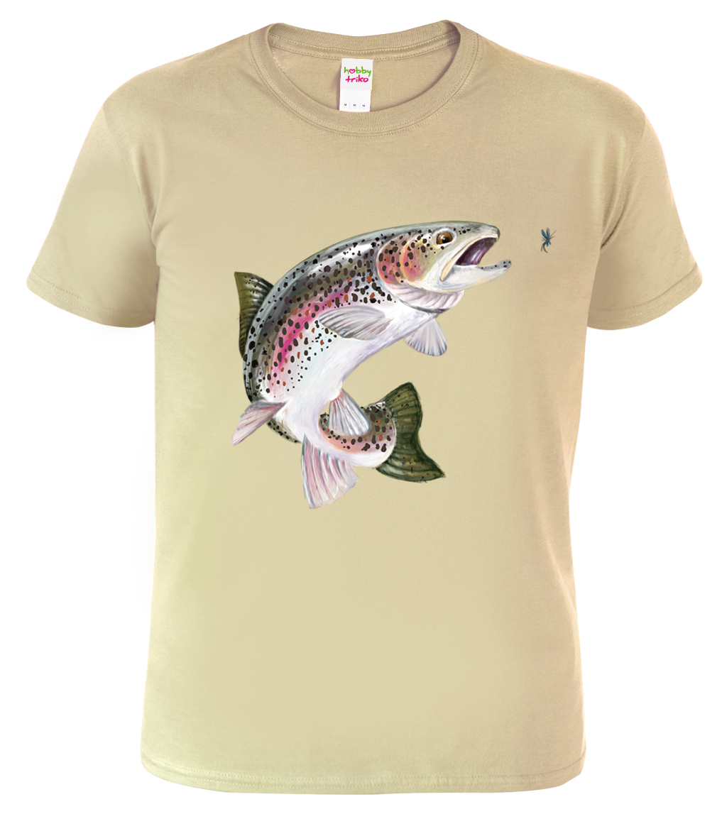 Pánské rybářské tričko - Pstruh duhový Barva: Béžová (51), Velikost: XL