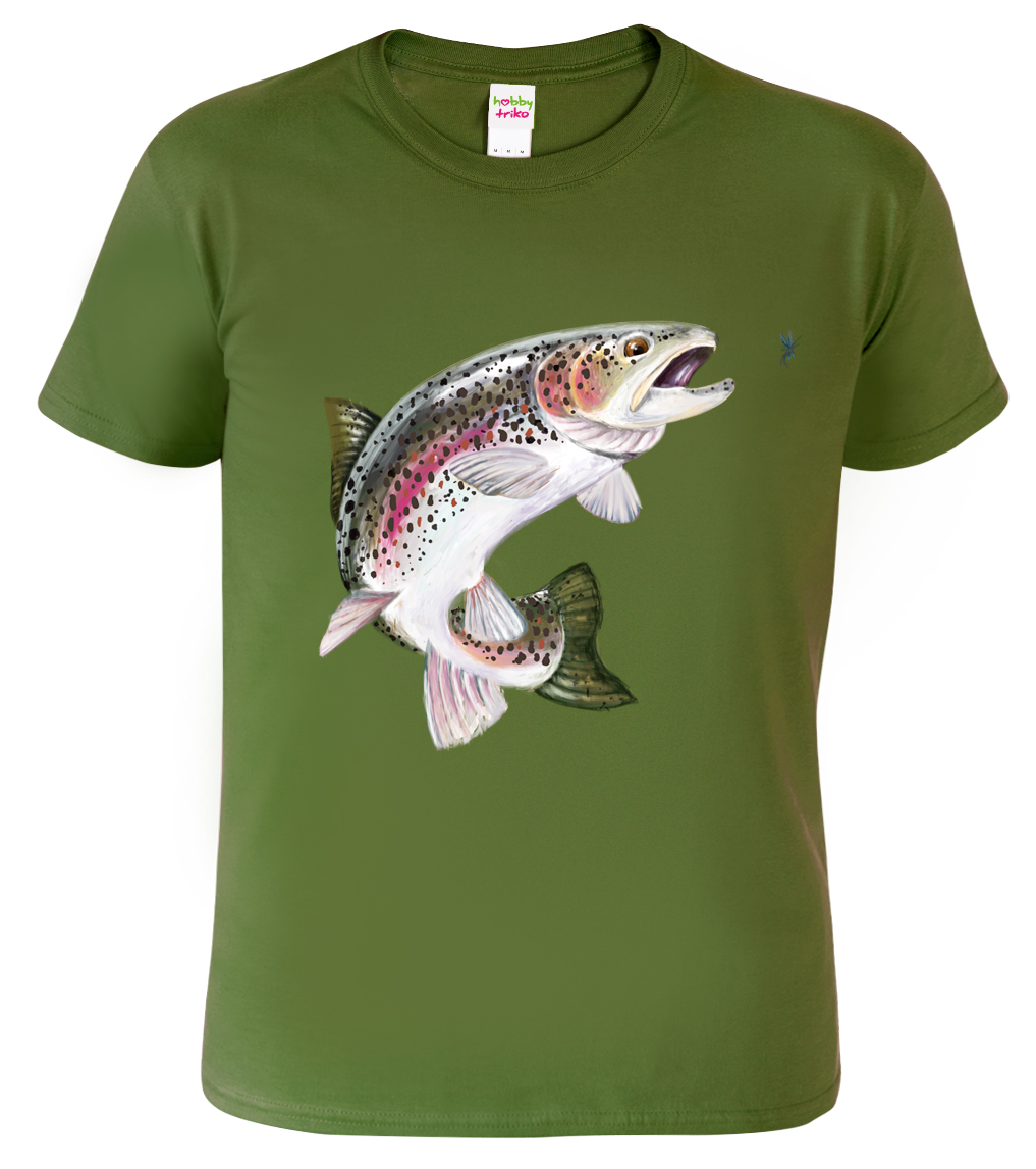 Pánské rybářské tričko - Pstruh duhový Barva: Vojenská zelená (Military Green), Velikost: M