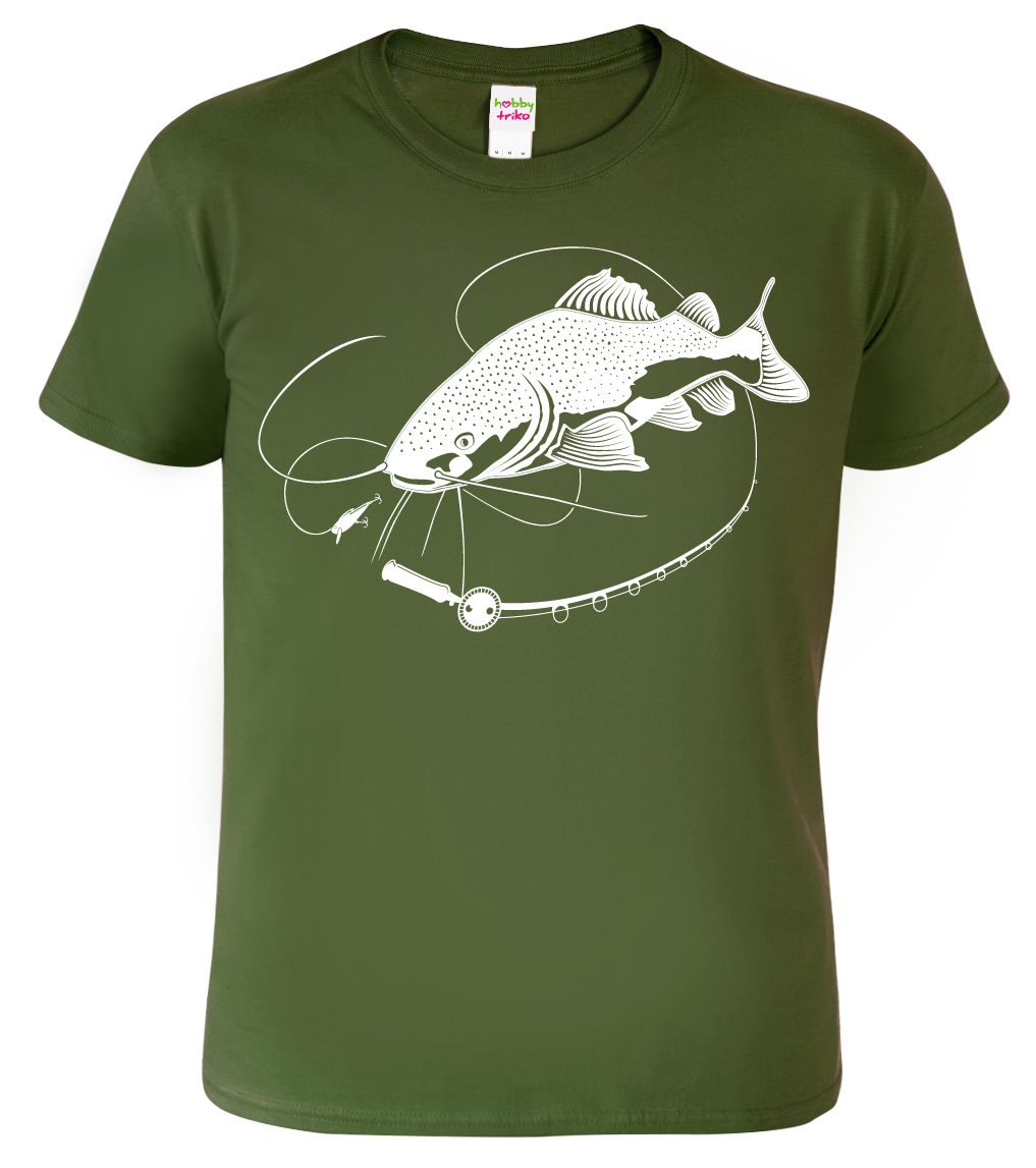 Pánské rybářské tričko - Sumec velký Barva: Vojenská zelená (Military Green), Velikost: XL