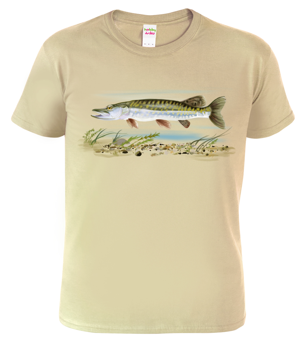 Pánské tričko pro rybáře - Štika obecná Barva: Béžová (51), Velikost: M