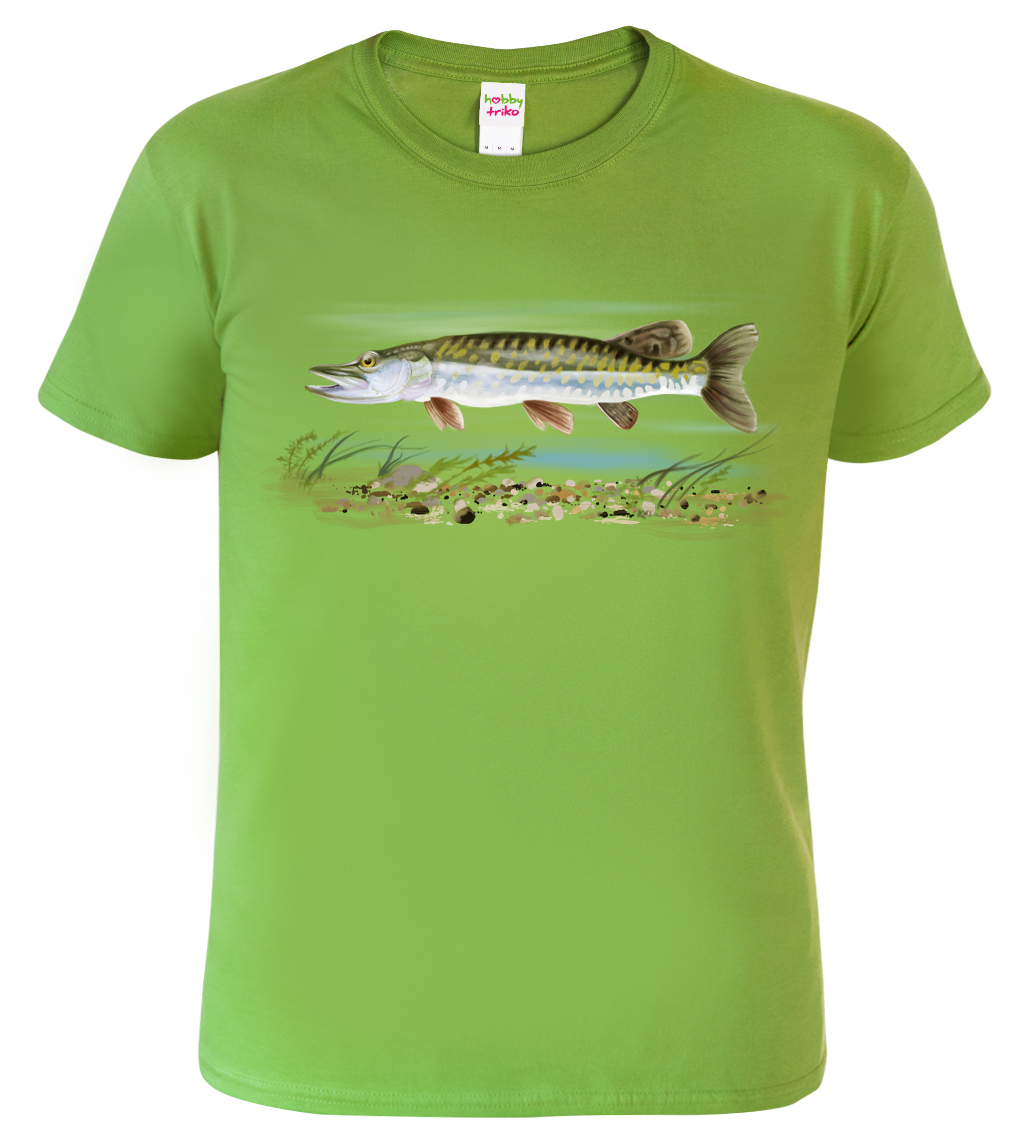 Pánské tričko pro rybáře - Štika obecná Barva: Apple Green (92), Velikost: S