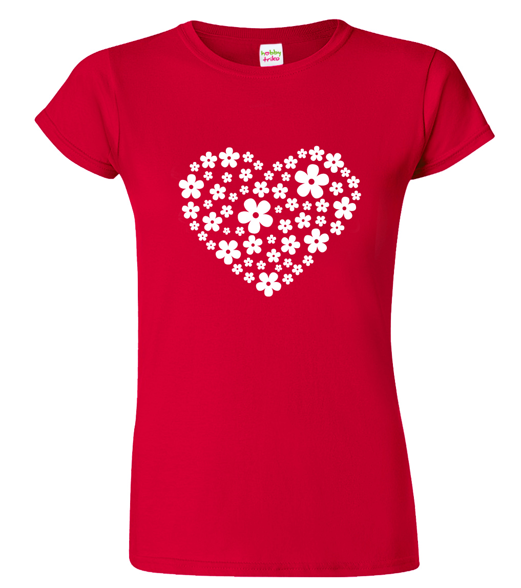 Dámské tričko pro zahrádkáře - Květované srdce Barva: Červená (07), Velikost: XL